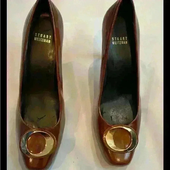 Stuart Weitzman Women's Brown Patent Leather Platform Heels Size 8 New - Picture 1 of 6